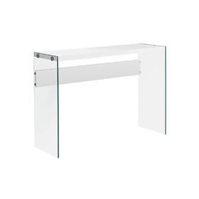 Accent Table, Console, Entryway, Narrow, Sofa, Living Room, Bedroom, Glossy White Laminate, Clear Tempered Glass, Contemporary, Modern B2710P219250