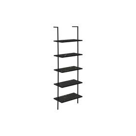 Bookshelf, Bookcase, Etagere, Ladder, 5 Tier, 72"h, Office, Bedroom, Black Marble Look Laminate, Black Metal, Contemporary, Modern B2710P219406
