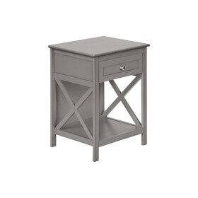 Accent Table, End, Side Table, 2 Tier, Bedroom, Nightstand, Lamp, Storage Drawer, Antique Grey Veneer, Transitional B2710P219488