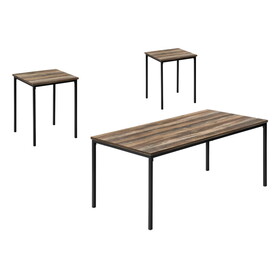 Table Set, 3pcs Set, Coffee, End, Black Metal, Brown Reclaimed Laminate, Contemporary, Modern B2710P219973