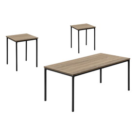 Table Set, 3pcs Set, Coffee, End, Black Metal, Dark Taupe Laminate, Contemporary, Modern B2710P219975