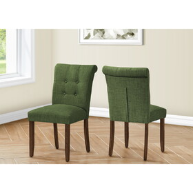 Dining Chair, 38" Height, Set of 2, Upholstered, Dining Room, Side, Kitchen, Green Fabric, Walnut Wood Legs, Modern B2710P286999