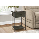 Accent Table, 2 Tier, End, Lamp, Living Room, Side Table, Storage Drawer, Small, Dark Bronze Laminate, Black Metal, Contemporary B2710P287041