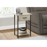 Accent Table, 2 Tier, End, Lamp, Living Room, Side Table, Storage Drawer, Small, Cream Stone Laminate, Black Metal, Contemporary B2710P287044