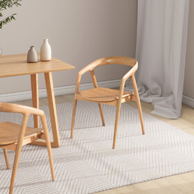 Simeon 21" Scandinavian Sculpted Oak Wood Dining Chair, Warm Natural Brown Oak Wood B2719P238275