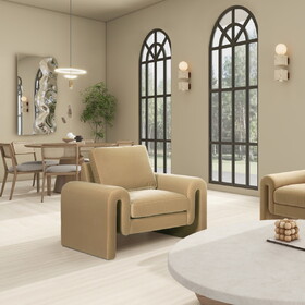 Mason 40" Arched Arm Chair, Camel Brown Beige Performance Velvet