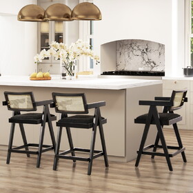 Milan 25.5" Modern Resin Webbing Back Bar Stool with Arms, Set of 3, Ebony Black Boucle B2719P238391