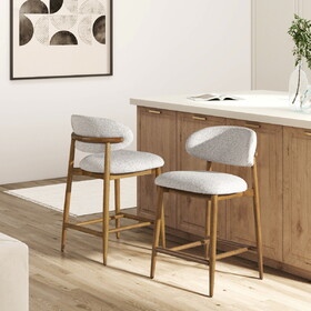 Locke 26.5" Modern Upholstered Counter Stool with Wood Frame, Salt & Pepper Boucle B2719P238400