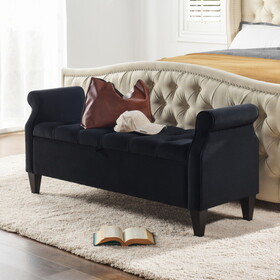 Jacqueline 57.5" Tufted Roll Arm Storage Bench, Anthracite Black Velvet