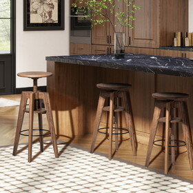 Spencer Minimalist Oak Wood Adjustable Bar Counter Stool, Walnut Brown Oak Wood B2719P252308