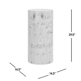 Nebula 29.5" Burl Accent Pillar Side Table, Medium Brown Walnut Burl Wood B2719P292911