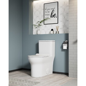 1.1/1.6 GPF Elongated Comfort Height Floor Mounted One-Piece Toilet, CUPC Certified, WaterSense Cetified, Ceramic, White Color, Soft Close Seat B2724P246930