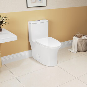 1.1/1.6 GPF Elongated Comfort Height Floor Mounted One-Piece Toilet, CUPC Certified, WaterSense Cetified, Ceramic, White Color, Soft Close Seat T039WT B2724P246933