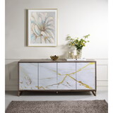 ACME Paavan White Marble Paint Oak & Champagne Finish Console Cabinet B2726P245876