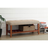 ACME Charla Beige Fabric & Oak Finish Bench