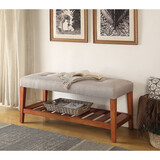 ACME Charla Light Gray Fabric & Oak Finish Bench