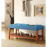 ACME Charla Light Blue Fabric & Oak Finish Bench