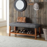 ACME Charla Gray Fabric & Oak Finish Bench