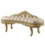 ACME Cabriole Light Gold Synthetic Leather & Gold Finish Bench