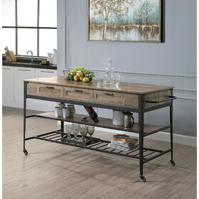 Macaria Rustic Oak & Black Finish Kitchen Island B2726P292333