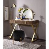Coleen Walnut & Gold Finish Vanity Desk w/Mirror & Jewelry Tray B2726P315589
