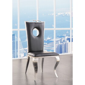 Cyrene Black Synthetic Leather & Stainless Steel Side Chair (Set of 2)