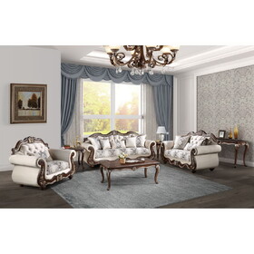 ACME Pierce Beige Fabric & Cherry Finish 5PCs Living Room Set