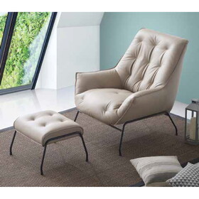 Zusa Khaki Top Grain Leather Accent Chair & Ottoman