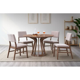 Seda 5pcs Walnut Finish Round Table w/Dusty Mauve Corduroy Chair Dining Set