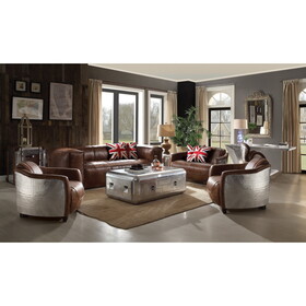 Brancaster Retro Brown Top Grain Leather& Aluminum Living Room Set w/ Coffee Table B2726S00446