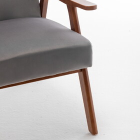 Accent Chair with Velvet Upholstery and Solid Wood Frame, Classic Mid-Century Modern Living Room Furniture for Extra Seating, Grey