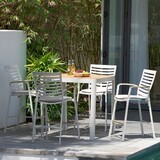Portals Outdoor Patio Aluminum Barstool in Light Matte Sand with Natural Teak Wood Accent B2736P354277