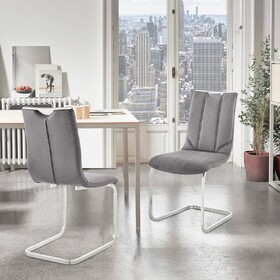 Pacific Dining Room Accent Chair in Gray Fabric and Brushed Stainless Steel Finish - Set of 2 B2736P354345