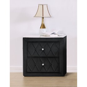 1pc Black Nightstand Upholstery Fabric Faux Marble Top Two Storage Drawers Wooden Bedroom Furniture B2741P321092