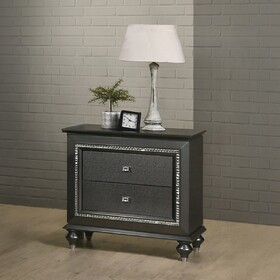 1pc Transitional Metallic Gray Finish Nightstand with Two Storage Drawers Wooden Bedroom Furniture B2741P322568