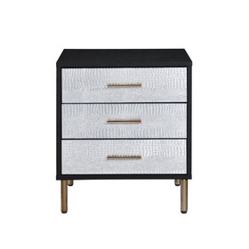 1pc Glamorous Bedroom Furniture 1pc Black Nightstand with 3-Drawers Silver Finish Crocodile Pattern Fronts Gold Finish Legs B2741P323121