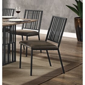 Set of 2pc Side Chairs Black Finish Synthetic Leather Upholstered Metal Ergonomic Backrest Dining Room Furniture B2741P330644