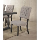 Transitional Dining Chairs Set of 2, Tufted Back Beige Fabric Upholstery Weathered Gray Oak Finish Wooden Dining Furniture