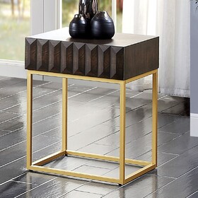 Contemporary Style Side Table Metal Structure Conceal Drawers Gold Steel legs Walnut and Gold Finish Ball Bearing Glides Texture Panel Coffee Table-Not Included B2741P359685