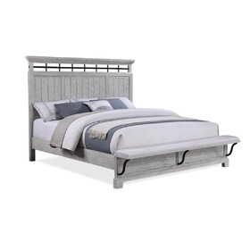 1pc Rustic Charm Footboard Bench Panel Queen Bed Soft Greige Natural Wood Grain Solid Wood