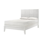 1pc Queen Size Bed Contemporary Design Crisp White Finish Textured Front Panels Features Geometric Paneling Headboard