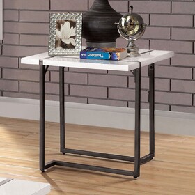 Contemporary Style Modern End Table Lacquer Top Metal Legs Extending Out on The Table Top Two Tone and Steel Structure White and Gun Metal Finish Coffee Table-Not Included B2741S00428