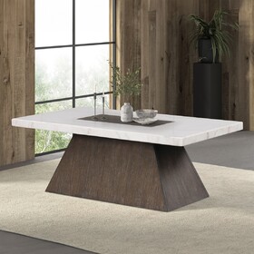 Contemporary Style Square Coffee Table Marble on Top Tapered Wooden Base Dark Walnut and White Finish B2741S00436