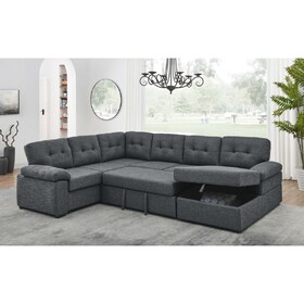 Linen Blend Fabric U-Shape Sectional Sleeper Sofa (Pull-Out Bed) with Storage Chaise B2748S00024