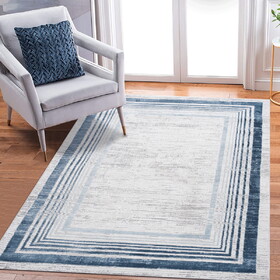 LOOM & LUXE Collection 8X10 Blue/Ivory/Bordered Non-Shedding Living Room Bedroom Dining Home Office Stylish and Stain Resistant Area Rug B335P289462