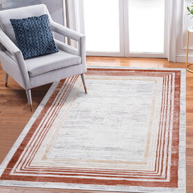 LOOM & LUXE Collection 5X7 Brown/Ivory/Bordered Non-Shedding Living Room Bedroom Dining Home Office Stylish and Stain Resistant Area Rug B335P289465