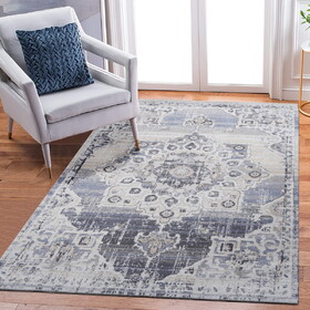 LOOM & LUXE Collection 6X9 Cream/Blue /Medallion Non-Shedding Living Room Bedroom Dining Home Office Stylish and Stain Resistant Area Rug B335P289528