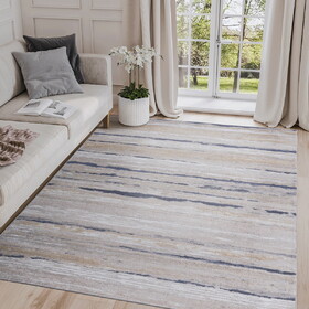LOOM & LUXE Collection 6X9 Ivory/Blue /Striped Non-Shedding Living Room Bedroom Dining Home Office Stylish and Stain Resistant Area Rug B335P289563