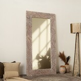 Rustic White Solid Wood Handcarved Rectangle Mirror Accent-36