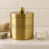 Stainless Steel Vanity Jar Stylish Storage for Cotton Swabs,Sponges & Bath Salts Decorative Canister for Bathroom,Bedroom Gold Finish